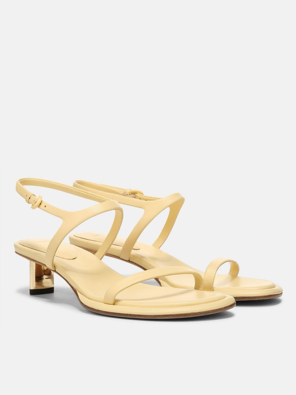 Vince Ester Leather Sandal - Butter Yellow Gold Kitten Heel Ankle Strap Sandals